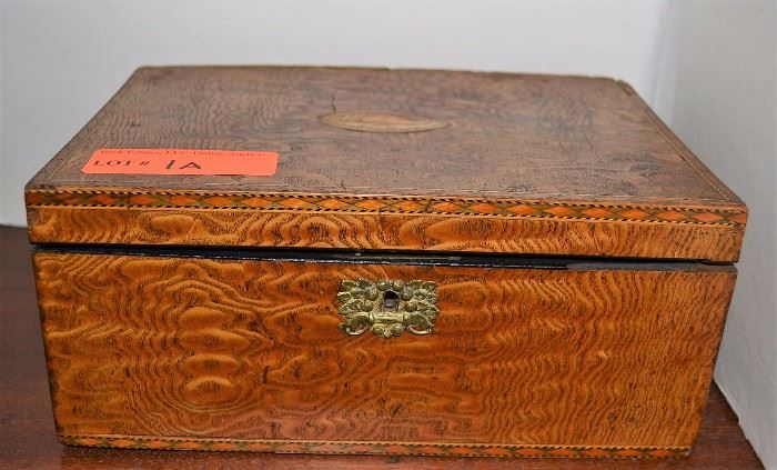 Tiger oak veneered document box - 19th century