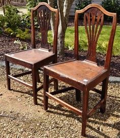 Pair of plank bottom Federal high country side chairs, 19th century.  Handsome patina