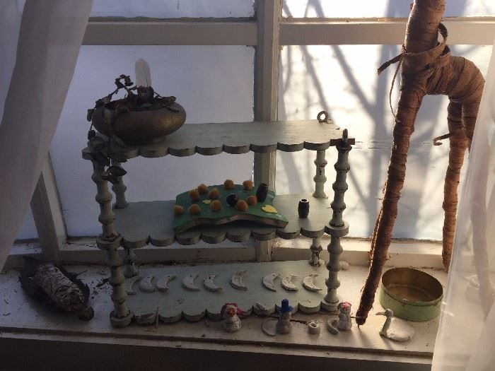 Antique folk art spool shelf
