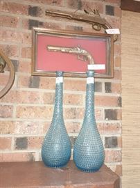 Hobnail Glass (Blue) Vase Style Bottles, Deco. Guns