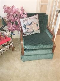 Mid-century Green Chair and Silk Flowers
