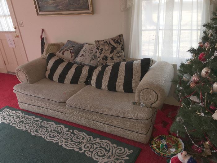 3 Piece Sofa Set and Christmas Tree with Lights and Ornaments