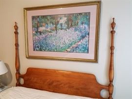 framed and matted print.  Headboard for bed, includes footboard, rails and canopy frame