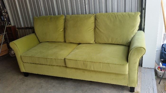 Contemporary Apple Green Velveteen Couch