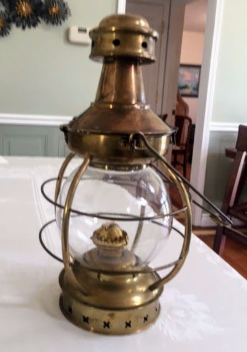 Vintage Maritime Brass Hanging Oil Onion Lamp.