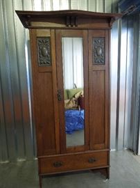 English Arts and Crafts Movement Wardrobe  with Embossed Panels