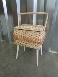 Vintage Straw Pedestal Sewing Basket