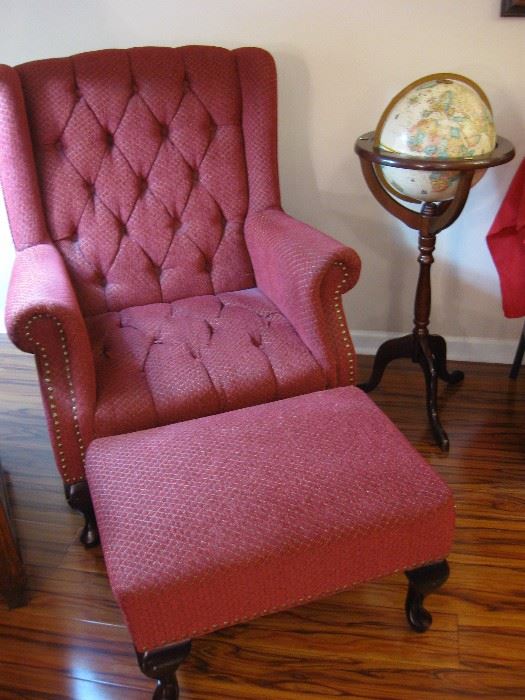 Wingback chair with ottoman
