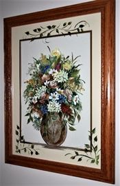 Oil on Glass Flowers in Vase