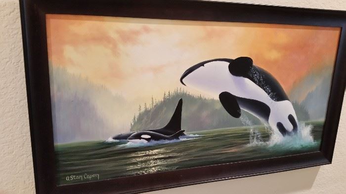 Fantastic Signed Oil Painting of Killer Whales