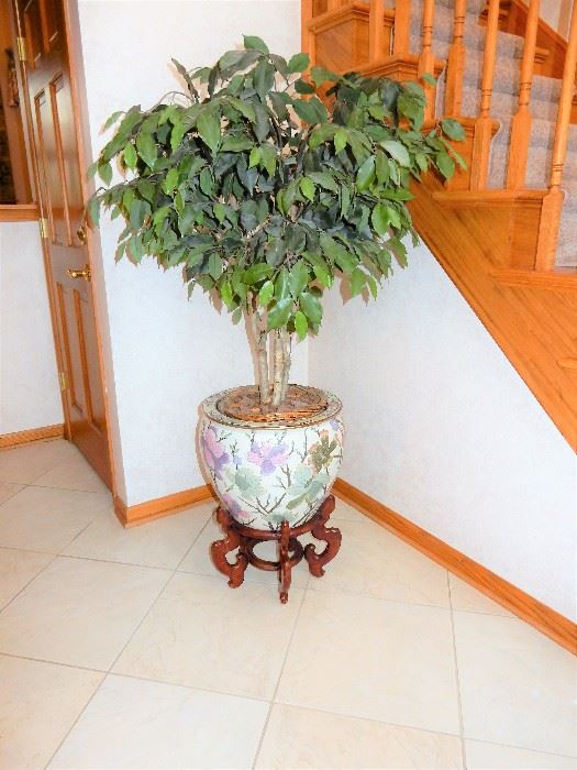 Ficus Tree Faux, in a Koi Pot with Stand