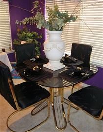 GLASSTOP DINING TABLE WITH CHAIRS - BLACK & GOLD, VERY PRETTY !