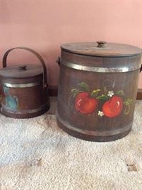 painted covered wood buckets with bail handles