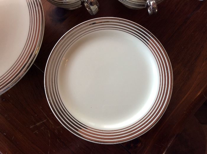 1872 Taylor Smith Taylor china,  white w/silver or platinum stripes...nice collection