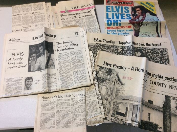 several newspaper articles including Elvis...Kennedys, Fords funeral coverage and 9/11