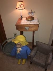 Paddington Bear and small chair, small table and lamp etc