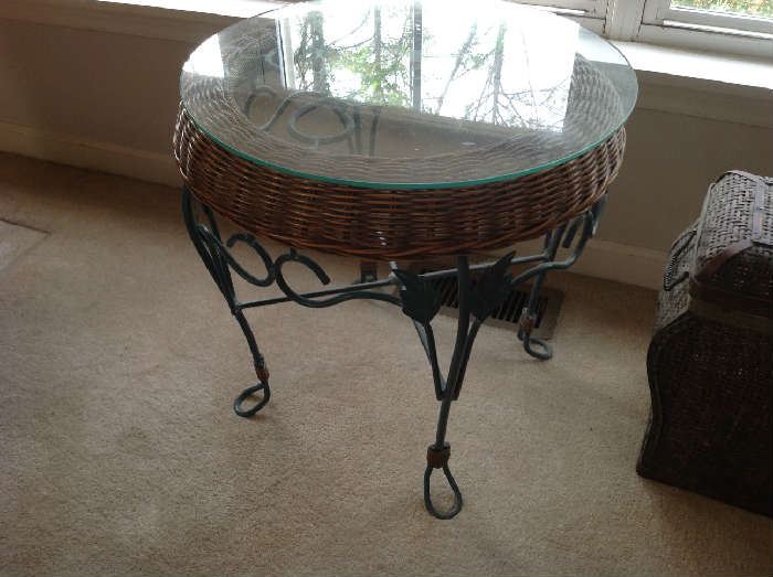Glass Top Wicker / Metal End Table $ 40.00