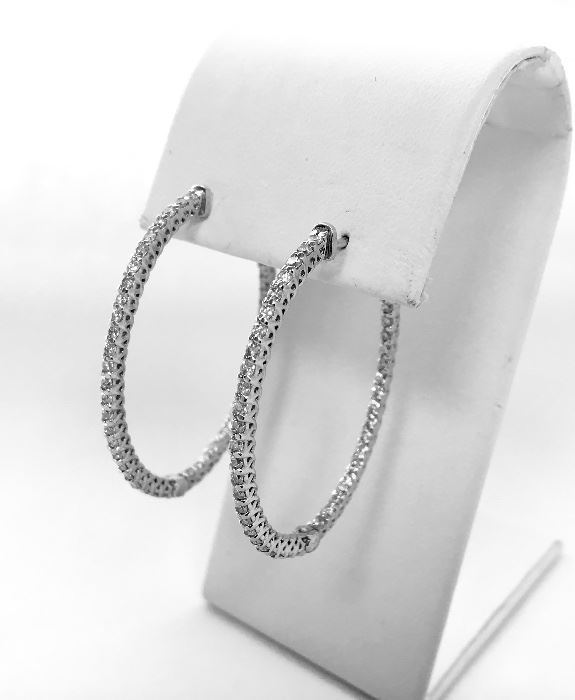 14kt White Gold Hoop Earrings with 2.11 Carat Total Weight in Diamonds. $1350.