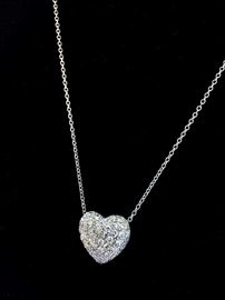 Pave Diamond Puffed Heart. 1.23 carat total weight in 14 karat white gold. H, I color. SI clarity. $700