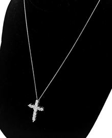 Diamond Cross Pendant 1.12 carat total weight in 14 karat white gold. G, H color. SI clarity. $700.