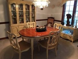 French Provincial dining room suite.  Table has 2 leaves and 6 chairs