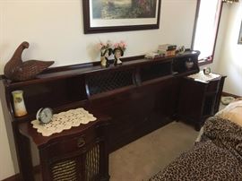 Beautiful 1940's mahogany headboard with night stands.  Works for double, queen or king beds