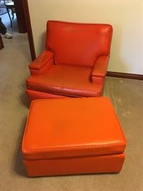 Super funky orange vinyl chair & ottoman
