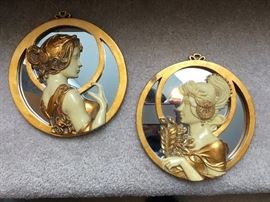 Pair of mirrored wall hangings