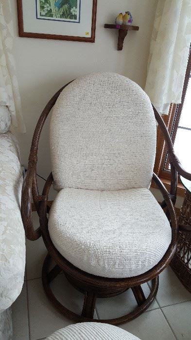 Wicker/Bamboo-style chair with ottoman