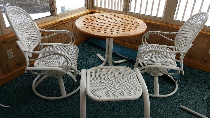 6 piece Patio Set Includes table with wood top, 2 swivel/rocker chairs, small side table (picture 1 of 2)
