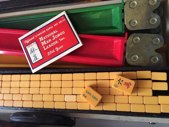 Second mahjong set with lovely colored tiles and racks