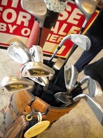 Golf clubs- vintage leather golf bag