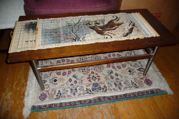 WOOD COFFEE TABLE, SMALL AREA RUGS