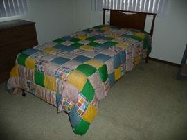 TWIN HEADBOARD, MATTRESS SET, QUILT