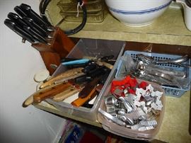KNIVES, MISC FLATWARE, COOKIE CUTTERS