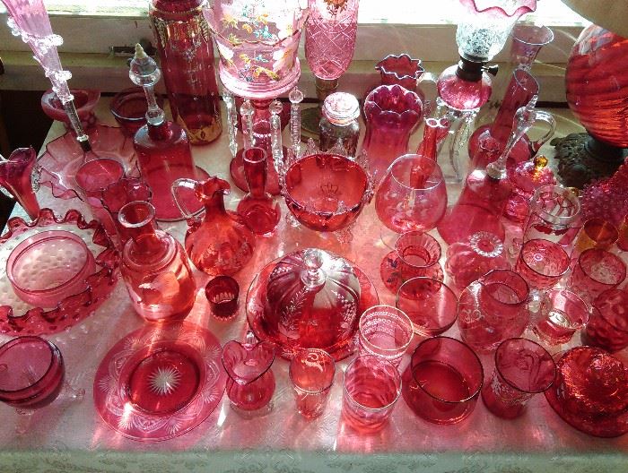 Amazing cranberry glass collection - documents shows dates of purchased - a lot in the 1930's