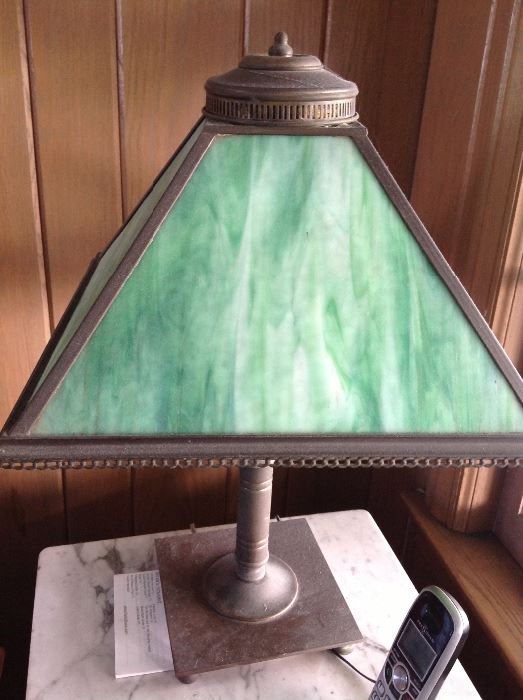 Antique stained glass brass lamp