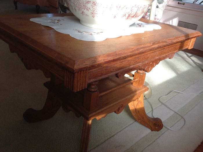 Oak antique carved end table