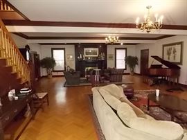 Great room view, shows one of the stairways