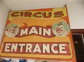 O'HENRY CIRCUS BANNER, 8 FT X 8 FT "CIRCUS MAIN ENTRANCE".