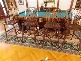 4 OAK WINDSOR BACK BAR STOOLS