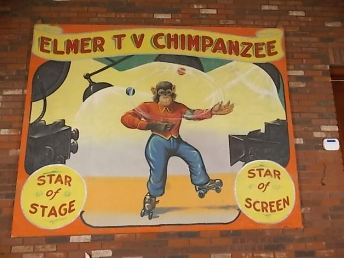 O'Henry "ELMER TV CHIPMANZEE" CIRCUS BANNER, 8 FT X 8 FT.