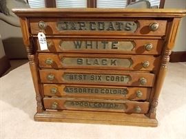 ANTQ JP COATES SPOOL CABINET, NAME ON FRONT & BACK, NICE!!