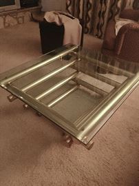 Fabulous c.1970's glass & gold coffee & end tables 