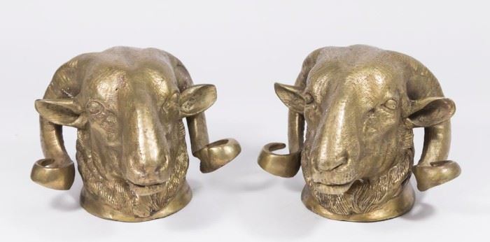 Lot 45: Pair Bronze Ram's Heads