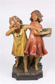 Lot 46: Terracotta Grouping of 2 Girls with Book