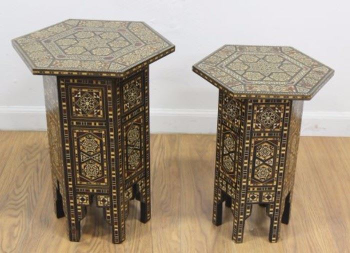 Lot 116: 2 Syrian Inlaid Taboret Tables