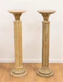 Lot 123: Pair Beige Marble & Bronze Pedestals