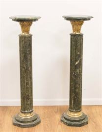 Lot 128: Pair Green Marble & Bronze Pedestals