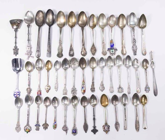 Lot 252: Group of Sterling & Silver Plated Souvenir Spoons